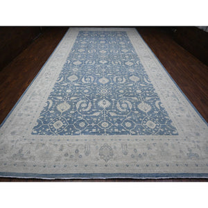 9'10"x20'3" Marlin Blue With Alabaster White, Hand Knotted, 100% Wool, Long and Narrow Oversized Peshawar With Sultanabad Design, Oriental Rug FWR536838