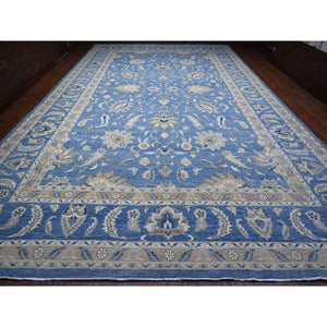 13'x20'7" Jeans Blue, All Over Mahal Design Peshawar, Hand Knotted 100% Wool, Oversized Oriental Rug FWR536850