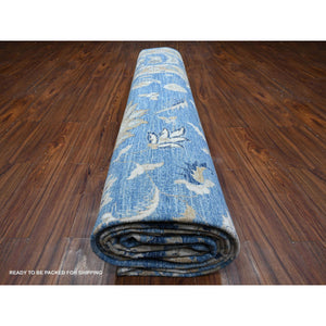 13'x20'7" Jeans Blue, All Over Mahal Design Peshawar, Hand Knotted 100% Wool, Oversized Oriental Rug FWR536850