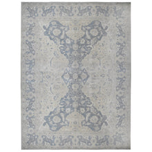 Load image into Gallery viewer, 18&#39;6&quot;x24&#39;2&quot; Paper White and Pram Blue, Washed Out Peshawar, Hand Knotted 17th Century Polonaise Design, 100% Wool, XL Size Oriental Rug FWR536868