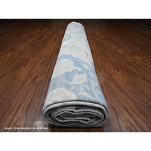 Load image into Gallery viewer, 18&#39;6&quot;x24&#39;2&quot; Paper White and Pram Blue, Washed Out Peshawar, Hand Knotted 17th Century Polonaise Design, 100% Wool, XL Size Oriental Rug FWR536868