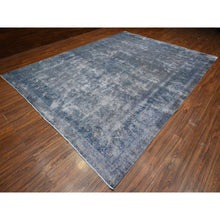 Load image into Gallery viewer, 10&#39;x13&#39; Vintage Gray, Cropped Thin, Erased Medallions, Hand Knotted, All Wool Pile, Overdyed, Distressed And Worn Look, Vintage Persian Kerman, Clean And Soft, Oriental Rug FWR536880