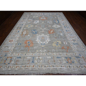 9'9"x13'7" Neutral Gray, Hand Knotted Tribal Flower All Over Design, Afghan Angora Oushak, Natural Dyes, Wool Weft, Oriental Rug FWR536892