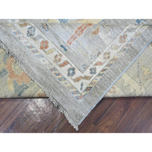 9'9"x13'7" Neutral Gray, Hand Knotted Tribal Flower All Over Design, Afghan Angora Oushak, Natural Dyes, Wool Weft, Oriental Rug FWR536892