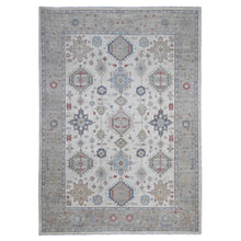 Load image into Gallery viewer, 9&#39;10&quot;x13&#39;10&quot; Smoke White, All Wool, Karajeh Design With All Over Geometric Motifs, Hand Knotted, Natural Dyes, Oriental Rug FWR536952