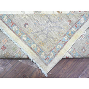 9'10"x13'10" Smoke White, All Wool, Karajeh Design With All Over Geometric Motifs, Hand Knotted, Natural Dyes, Oriental Rug FWR536952