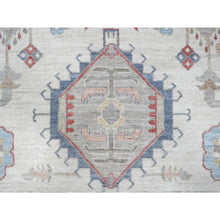 Load image into Gallery viewer, 9&#39;10&quot;x13&#39;10&quot; Smoke White, All Wool, Karajeh Design With All Over Geometric Motifs, Hand Knotted, Natural Dyes, Oriental Rug FWR536952