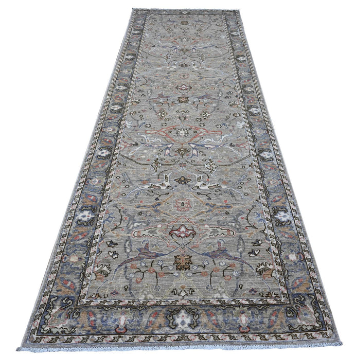 4'x12' Pastel Gray, Extra Soft Wool, Bidjar Garus Design, Vegetable Dyes, Fine Aryana Collection, Hand Knotted, Wide Oriental Runner Rug FWR536964