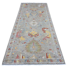 Load image into Gallery viewer, 4&#39;2&quot;x9&#39;6&quot; Concrete Silver, All Natural Wool, Hand Knotted Fine Aryana With All Over Geometric Leaf Design, Vegetable Dyes Peshawar, Wide Runner Oriental Rug FWR536970