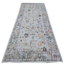 Load image into Gallery viewer, 4&#39;1&quot;x10&#39; Beau Blue, Natural Dyes With Village Flower All Over Design, Hand Knotted, Wool Weft, Afghan Angora Oushak, Wide Runner, Oriental Rug FWR537036