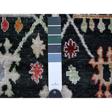 Load image into Gallery viewer, 3&#39;3&quot;x4&#39;10&quot; Night Black, Natural Dyes, Wool Weft, Colorful And Vibrant Tribal Flower Design, Hand Knotted, Afghan Angora Oushak, Oriental Rug FWR537096