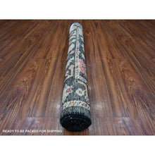 Load image into Gallery viewer, 3&#39;3&quot;x4&#39;10&quot; Night Black, Natural Dyes, Wool Weft, Colorful And Vibrant Tribal Flower Design, Hand Knotted, Afghan Angora Oushak, Oriental Rug FWR537096