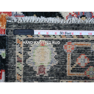 3'3"x4'10" Night Black, Natural Dyes, Wool Weft, Colorful And Vibrant Tribal Flower Design, Hand Knotted, Afghan Angora Oushak, Oriental Rug FWR537096