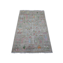 Load image into Gallery viewer, 3&#39;1&quot;x5&#39; Laurel Green, Hand Knotted With Tribal Willow And Cypress Tree Design, Afghan Angora Oushak, Vegetable Dyes, Soft Wool Foundation, Oriental Rug FWR537102