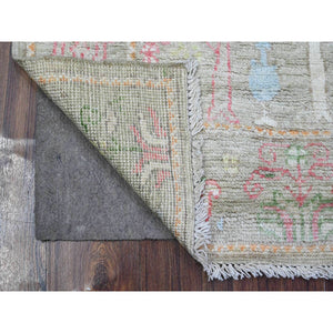 3'1"x5' Laurel Green, Hand Knotted With Tribal Willow And Cypress Tree Design, Afghan Angora Oushak, Vegetable Dyes, Soft Wool Foundation, Oriental Rug FWR537102