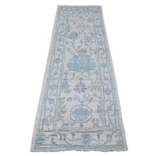 Load image into Gallery viewer, 2&#39;7&quot;x8&#39; Wisp White, Vegetable Dyes With Rural Flower And Leaf Design, Hand Knotted With Wool Weft, Afghan Angora Oushak, Oriental Runner Rug FWR537204