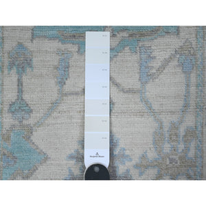 2'7"x8' Wisp White, Vegetable Dyes With Rural Flower And Leaf Design, Hand Knotted With Wool Weft, Afghan Angora Oushak, Oriental Runner Rug FWR537204