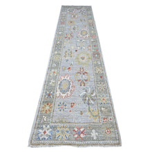 Load image into Gallery viewer, 2&#39;9&quot;x12&#39;6&quot; Spanish Gray, Afghan Angora Oushak, Natural Dyes With Tribal Flower And Leaf Design, Soft Wool Weft, Hand Knotted, Runner Oriental Rug FWR537216