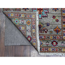 Load image into Gallery viewer, 9&#39;x12&#39;5&quot; Normandy Gray With Ivory Border, Hand Knotted All Over Tribal and Geometric Motifs, Velvety Wool, Natural Dyes, Afghan Super Kazak Oriental Rug FWR537360