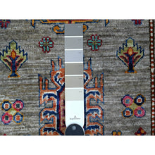 Load image into Gallery viewer, 9&#39;x12&#39;5&quot; Normandy Gray With Ivory Border, Hand Knotted All Over Tribal and Geometric Motifs, Velvety Wool, Natural Dyes, Afghan Super Kazak Oriental Rug FWR537360