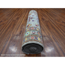 Load image into Gallery viewer, 9&#39;x12&#39;5&quot; Normandy Gray With Ivory Border, Hand Knotted All Over Tribal and Geometric Motifs, Velvety Wool, Natural Dyes, Afghan Super Kazak Oriental Rug FWR537360