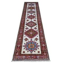 Load image into Gallery viewer, 2&#39;7&quot;x10&#39;7&quot; Egg White and Ruby Red, Hand Knotted 100% Wool, Afghan Super Kazak All Over Large Motifs, Natural Dyes, Runner Oriental Rug FWR537366