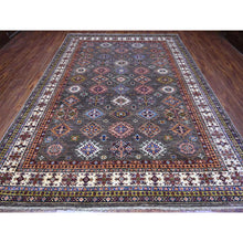 Load image into Gallery viewer, 8&#39;10&quot;x12&#39; Gray Shingle and Dove White, Afghan Super Kazak Hand Knotted All Over Tribal Medallions, Natural Dyes, Organic Wool Oriental Rug FWR537384