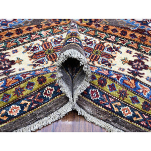 8'10"x12' Gray Shingle and Dove White, Afghan Super Kazak Hand Knotted All Over Tribal Medallions, Natural Dyes, Organic Wool Oriental Rug FWR537384