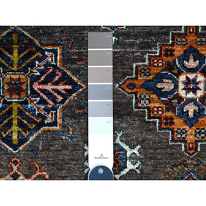 8'10"x12' Gray Shingle and Dove White, Afghan Super Kazak Hand Knotted All Over Tribal Medallions, Natural Dyes, Organic Wool Oriental Rug FWR537384