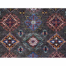 Load image into Gallery viewer, 8&#39;10&quot;x12&#39; Gray Shingle and Dove White, Afghan Super Kazak Hand Knotted All Over Tribal Medallions, Natural Dyes, Organic Wool Oriental Rug FWR537384