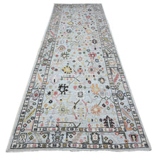 Load image into Gallery viewer, 4&#39;2&quot;x12&#39; Powder Blue, Angora Oushak, Hand Knotted, Afghan Vegetable Dyes, Rural Floral Design, Wool Weft, Wide Runner Oriental Rug FWR537390