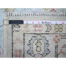 Load image into Gallery viewer, 4&#39;2&quot;x12&#39; Powder Blue, Angora Oushak, Hand Knotted, Afghan Vegetable Dyes, Rural Floral Design, Wool Weft, Wide Runner Oriental Rug FWR537390