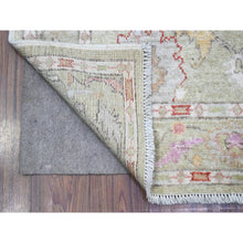 Load image into Gallery viewer, 4&#39;x15&#39;9&quot; Moss Green, Soft Wool Weft, Afghan Hand Knotted Angora Oushak, Village Medallions All Over Design, Vegetable Dyes, Wide Runner Oriental Rug FWR537402