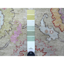 Load image into Gallery viewer, 4&#39;x15&#39;9&quot; Moss Green, Soft Wool Weft, Afghan Hand Knotted Angora Oushak, Village Medallions All Over Design, Vegetable Dyes, Wide Runner Oriental Rug FWR537402