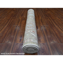 Load image into Gallery viewer, 4&#39;x15&#39;9&quot; Moss Green, Soft Wool Weft, Afghan Hand Knotted Angora Oushak, Village Medallions All Over Design, Vegetable Dyes, Wide Runner Oriental Rug FWR537402