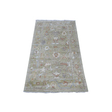 Load image into Gallery viewer, 2&#39;10&quot;x5&#39; Swamp Green, Hand Knotted Tribal Floral All Over Design, Vegetable Dyes, Wool Weft, Afghan Angora Oushak, Oriental Rug FWR537456