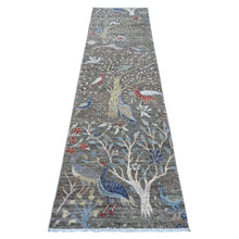 Load image into Gallery viewer, 2&#39;6&quot;x9&#39;9&quot; Templeton Gray, Afghan Peshawar with Birds of Paradise Design, Abrash, Vegetable Dyes, 100% Wool, Hand Knotted Runner Oriental Rug FWR537486