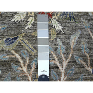 2'6"x9'9" Templeton Gray, Afghan Peshawar with Birds of Paradise Design, Abrash, Vegetable Dyes, 100% Wool, Hand Knotted Runner Oriental Rug FWR537486