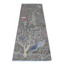 Load image into Gallery viewer, 2&#39;6&quot;x6&#39;2&quot; Steel Gray, Hand Knotted Natural Wool, Afghan Peshawar with Birds of Paradise, Vegetable Dyes, Runner Oriental Rug FWR537498