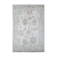 Load image into Gallery viewer, 6&#39;x9&#39; Dove White, Hand Knotted With Wool Foundation, Village Floral All Over Design, Vegetable Dyes, Angora Oushak, Afghan Oriental Rug FWR537534