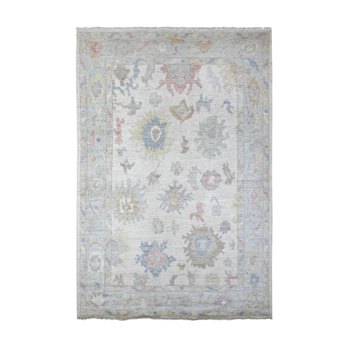 6'x9' Dove White, Hand Knotted With Wool Foundation, Village Floral All Over Design, Vegetable Dyes, Angora Oushak, Afghan Oriental Rug FWR537534