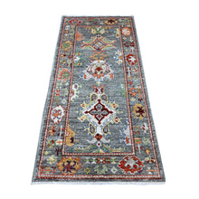 Load image into Gallery viewer, 2&#39;10&quot;x6&#39; Dim Gray, Hand Knotted Afghan Angora Oushak, Wool Foundation, Colorful And Vibrant All Over Village Motifs, Vegetable Dyes, Runner Oriental Rug FWR537570