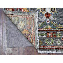 Load image into Gallery viewer, 2&#39;10&quot;x6&#39; Dim Gray, Hand Knotted Afghan Angora Oushak, Wool Foundation, Colorful And Vibrant All Over Village Motifs, Vegetable Dyes, Runner Oriental Rug FWR537570