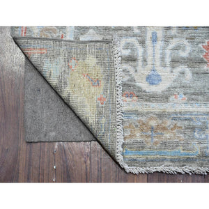 2'6"x15'3" Echo Gray, Afghan Angora Oushak, Soft Wool Foundation, Hand Knotted, Natural Dyes with Tribal Medallions All Over Design, XL Runner Oriental Rug FWR537576