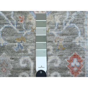 2'6"x15'3" Echo Gray, Afghan Angora Oushak, Soft Wool Foundation, Hand Knotted, Natural Dyes with Tribal Medallions All Over Design, XL Runner Oriental Rug FWR537576