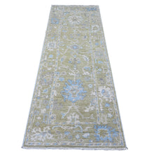 Load image into Gallery viewer, 2&#39;10&quot;x7&#39;10&quot; Moss Green, Natural Dyes, Hand Knotted With Rural Floral All Over Design, Wool Weft, Afghan Angora Oushak, Runner Oriental Rug FWR537588