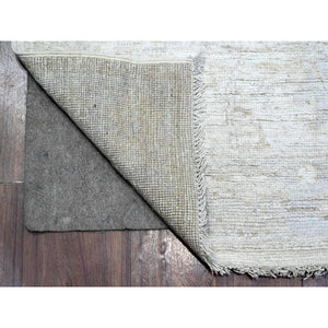 2'8"x15'5" Ice Cube Gray, Soft Pile, Vegetable Dyes, Hand Knotted, Faded Afghan Angora Oushak, Wool Weft, Village Motifs All Over Design, Oversized Runner Oriental Rug FWR537594