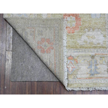 Load image into Gallery viewer, 2&#39;8&quot;x11&#39;6&quot; Old Moss Green, Wool Weft With Natural Dyes, Soft Pile, Hand Knotted, Rural Flower And Leaf Design, Afghan Angora Oushak, Oriental Runner Rug FWR537600