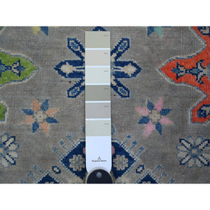 4'10"x6'1" Battleship Gray, Vibrant And Soft Wool, All Over Caucasian Medallions Design, Hand Knotted Fusion Kazak, Oriental Rug FWR537642