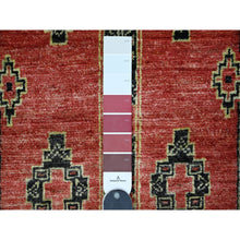 Load image into Gallery viewer, 2&#39;7&quot;x11&#39;2&quot; Indian Red, Pure And Soft Wool, Densely Woven, Hand Knotted Geometric Pattern, Peshawar With Berber Influence, Vegetable Dyes, Runner Oriental Rug FWR537690